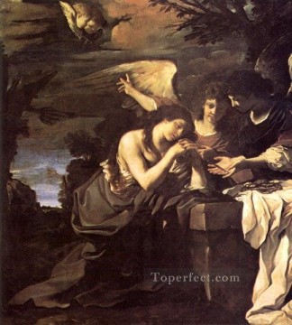 グエルチーノ Painting - マグダレンと二人の天使 バロック グエルチーノ